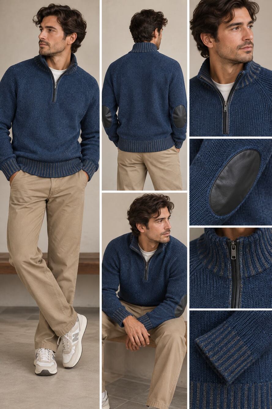 Navy Blue Quarter Zip Sweater Robert Talbott Men's L Soft Luxury Old Money Fall